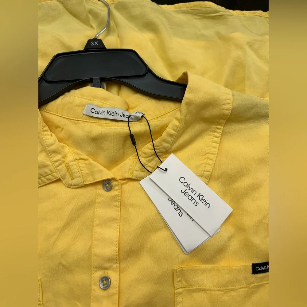 Calvin Klein Jeans Womens Yellow Tencel Blouse Button-Down Top Shirt Plus NWT - Picture 5 of 5